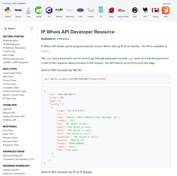 ipinfo whois api