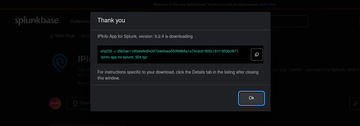 IPinfo Splunkbase App Download